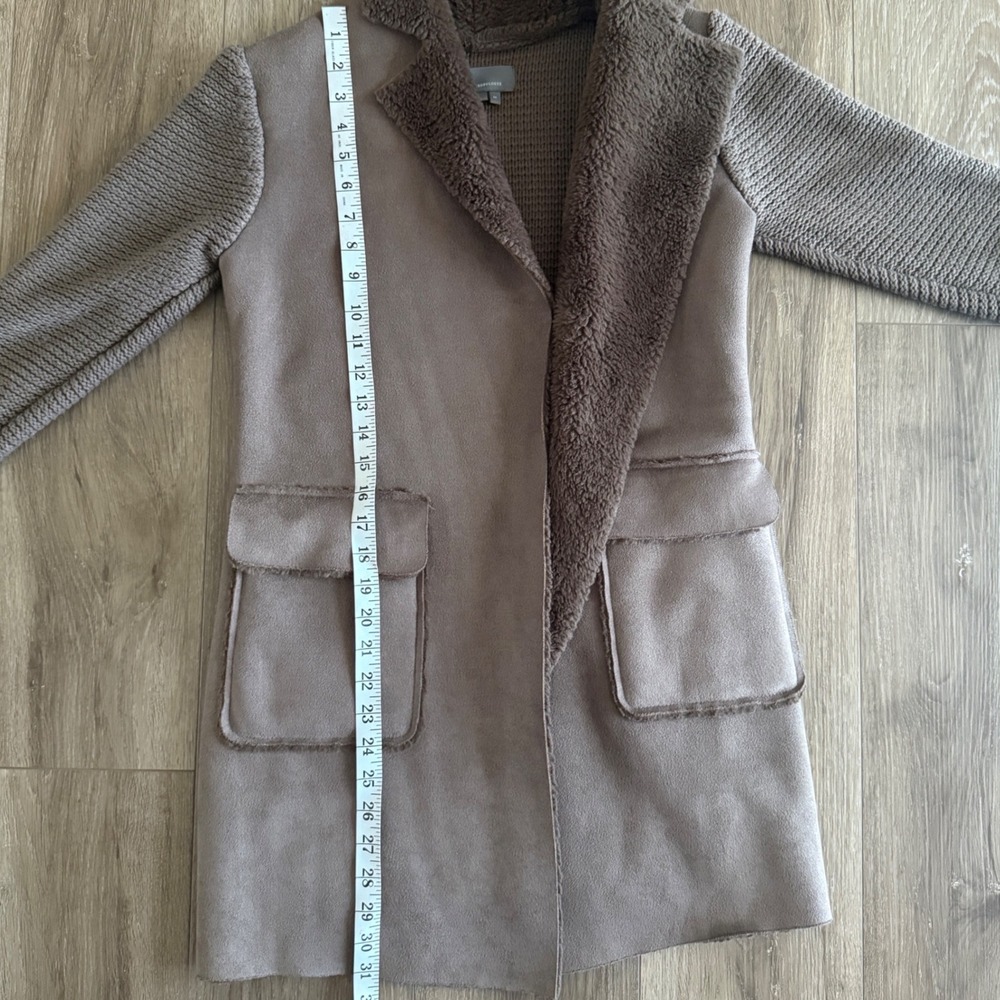 Anthropologie Faux Suede Knit Mixed Media Shearling Trim Coat Jacket XS - Picture 4 of 6